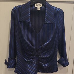 Joseph Ribkoff Shimmering Blue And Black Striped Blouse